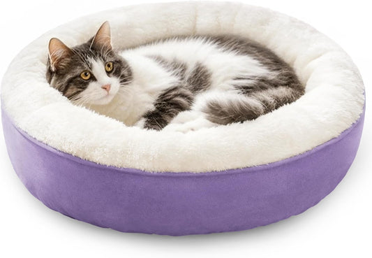 Love's cabin Round Donut Cat and Dog Cushion Bed, 20in Pet Bed for Cats or Small Dogs, Anti-Slip & Water-Resistant Bottom, Super Soft Durable Fabric Pet beds, Washable Luxury Bed Lavender