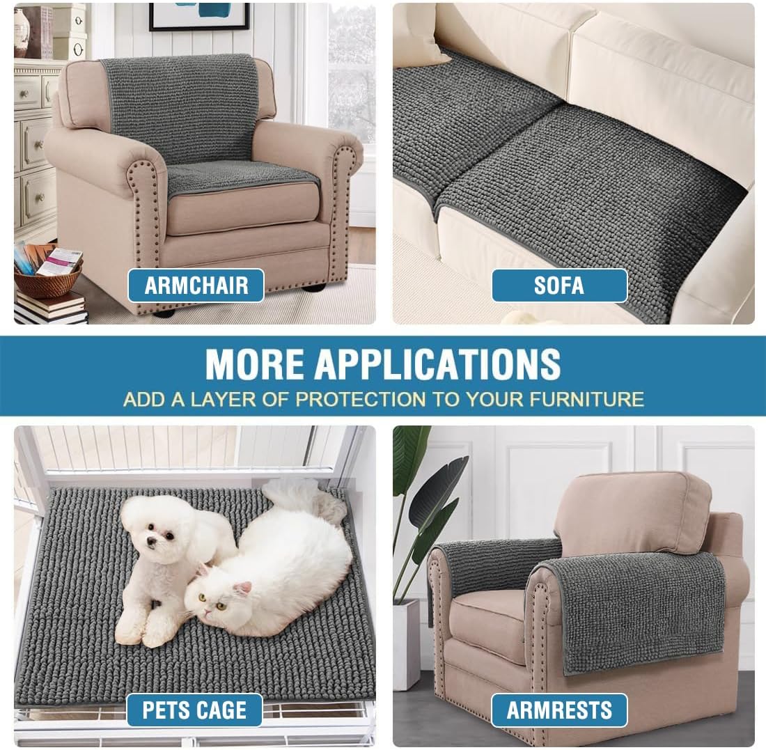H.VERSAILTEX Plush Chenille Couch Armrest Cover 2 Packs Thick and Soft Sofa Covers Furniture Protector Cover for Pets (27.5" x 27.5", Grey)