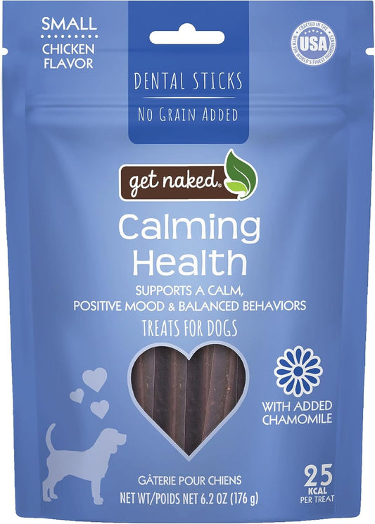 Get Naked Calming Dental Sticks for Dogs – Grain-Free Chicken Flavor, Anxiety Relief with Chamomile, Passion Flower, No CBD, Tartar Control, Gluten-Free – Small Sticks 6.2 oz Bag