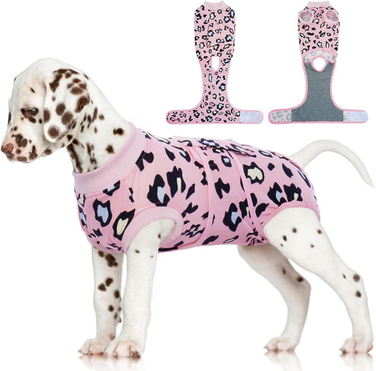 FUAMEY Recovery Suit for Dogs After Surgery,Soft Breathable Dog Bodysuit E-Collar & Cone Alternative Surgical Suit,Male Female Dog Neuter Spay Suits Anti Licking Wounds Onesie Pink Leopard XS