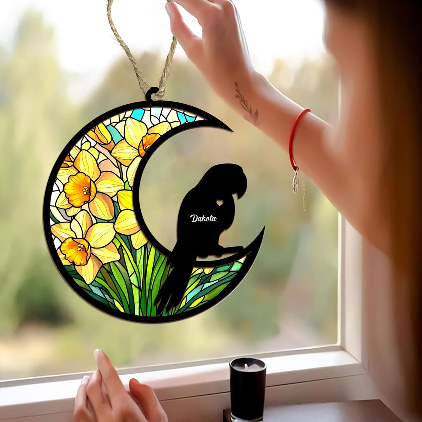 Personalized Parrot Memorial Suncatcher/Ornament - Custom Name Loss Cockatiels Bereavement Ornaments, Stained Glass Light Catcher Sympathy Gift, Pet Remembrance Keepsake Memory Window Hangings