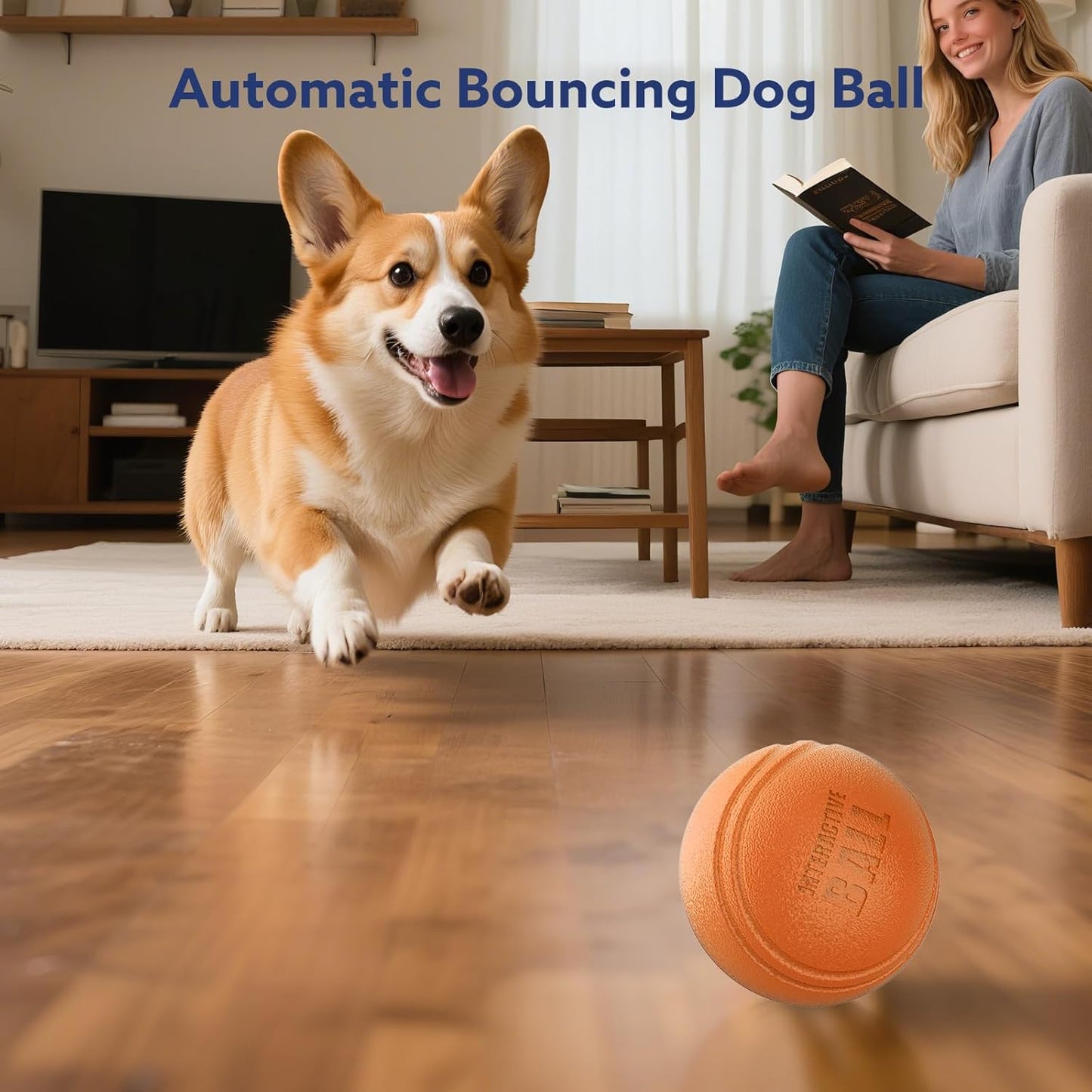 Interactive Dog Toys Ball, Smart Action Activated Rechargeable Pet Toy, TPU Material, IPX7 Waterproof Rating, Automatic Rotating/Bouncing/Moving, Suitable for Small/Medium Dogs-Orange