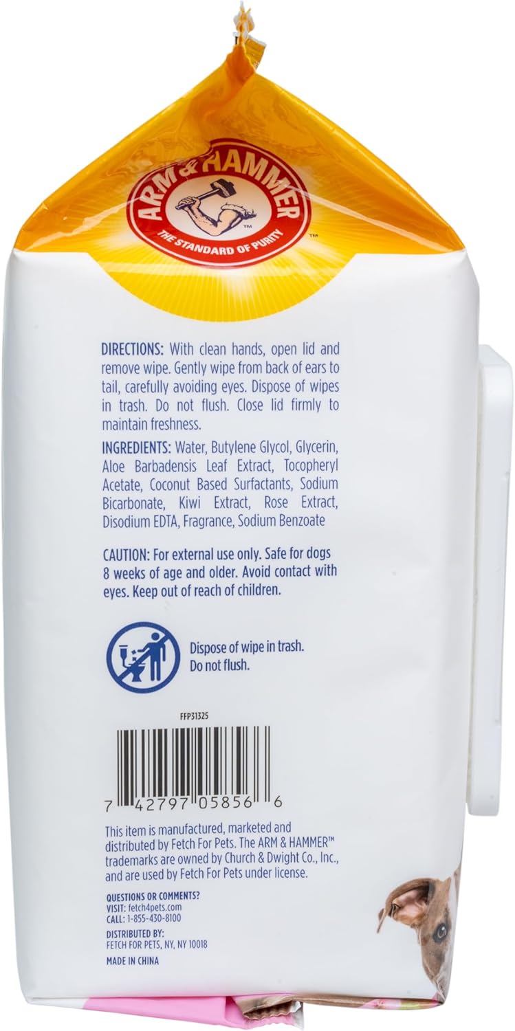 Arm & Hammer for Pets Odor Control Wipes for Dogs, Best Odor Eliminating Waterless Cleaning for Dogs & Puppies | Kiwi Blossom Scent, 100 Count - 3 Pack