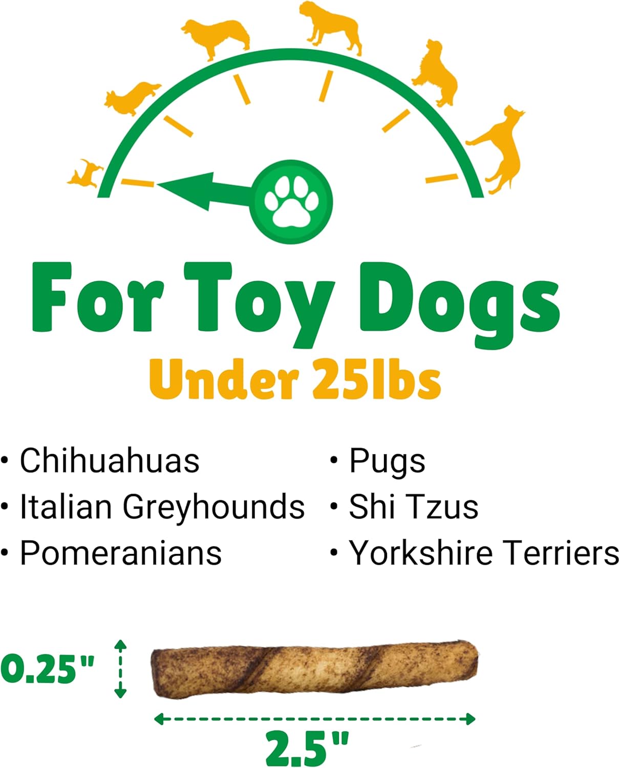 Lucky Premium Treats Beef Basted Rawhide – All-Natural Rawhide and Beef Dog Treats for Extra Small Dogs, Gluten Free Premium Toy Breed Dog Treats (50 Chews)