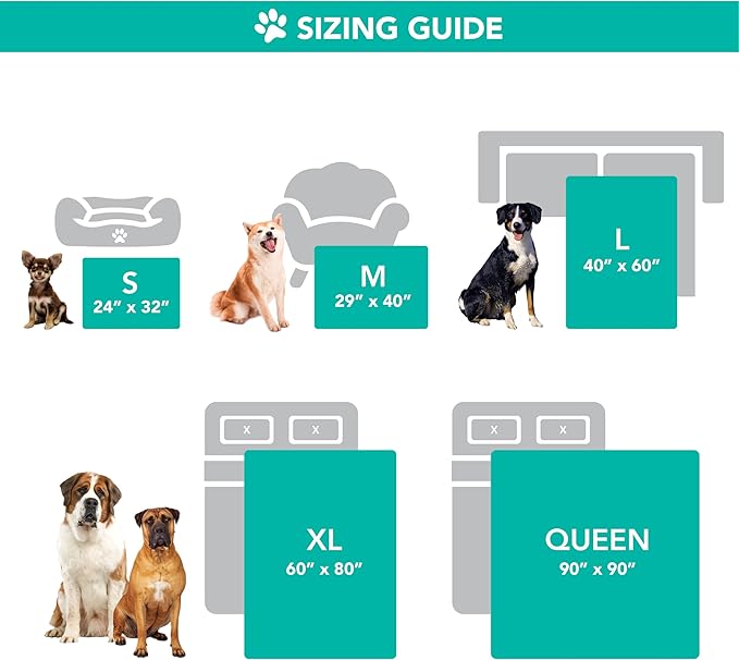 PetAmi Waterproof Dog Blanket - Pee Proof for Extra Large Dogs, Reversible for Puppy & Cat, Soft Dog Crate Cover, Queen 90x90 Paw Gray