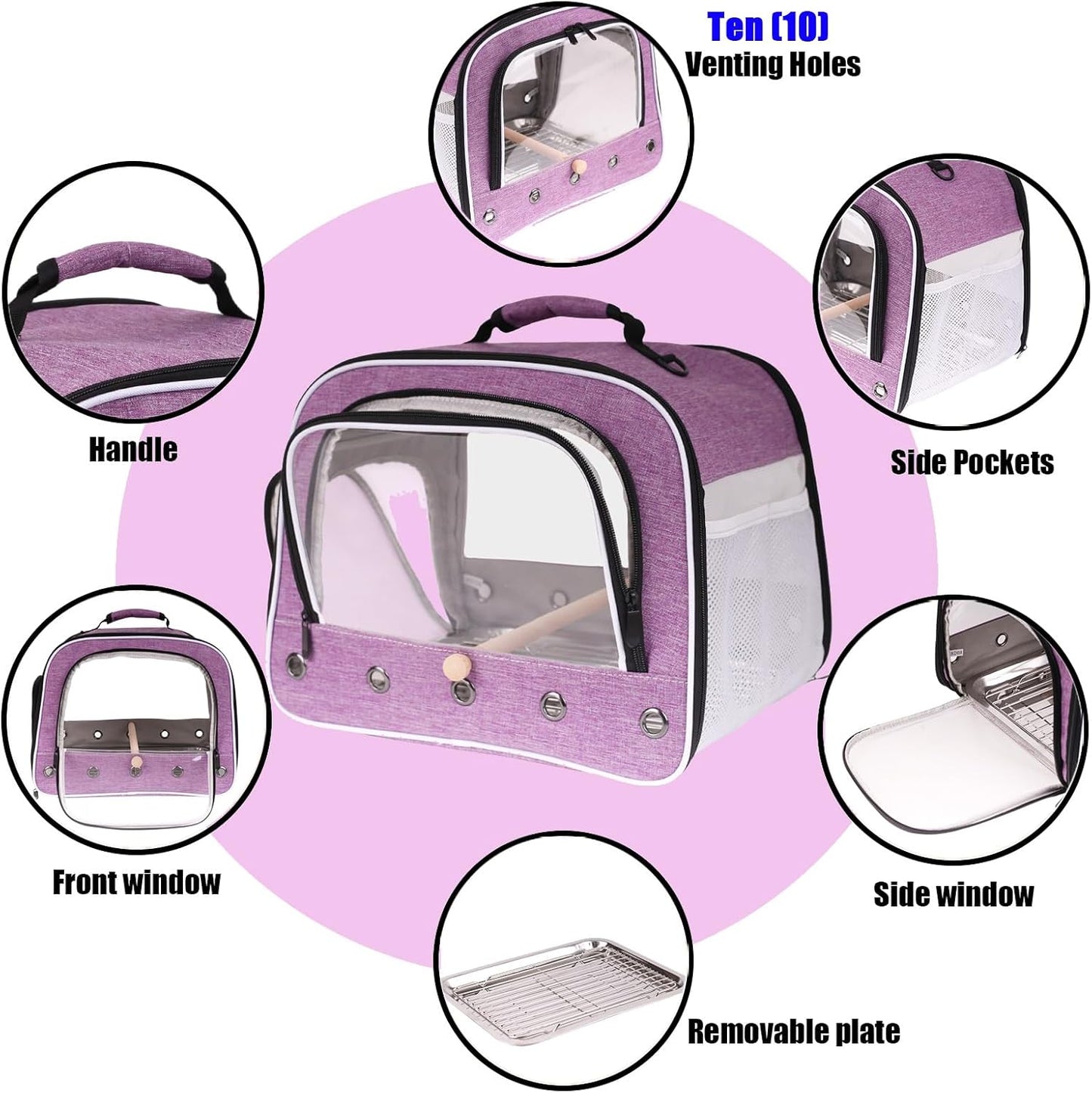 Bird Travel Carrier Cage for Large Size Parrot, Portable Bag with Metal Tray and Grid to Carry and Transport Medium and Large Birds Like African Grey, Long Tail Cockatiel and Parrot