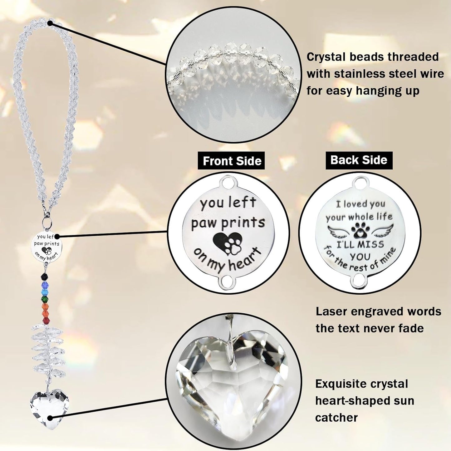 Pet Memorial Suncatcher Gifts for Loss Of Dog Cat Loss Sympathy Bereavement Grief Crystal Sun catcher for Remembrance Condolences, Pet Loss Memorial Ornament Rainbow Maker