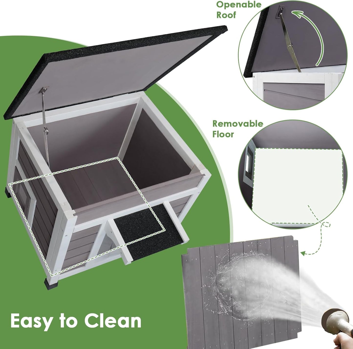 Cat House Outdoor/Indoor All-Weather Wooden Shelter with Openable Asphalt Roof for Feral Cats & Small Animals