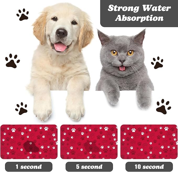 Dog Food Mat, Absorbent Water Bowl Mats Cat Pet Feeding Placemats Red 16 * 24 inch