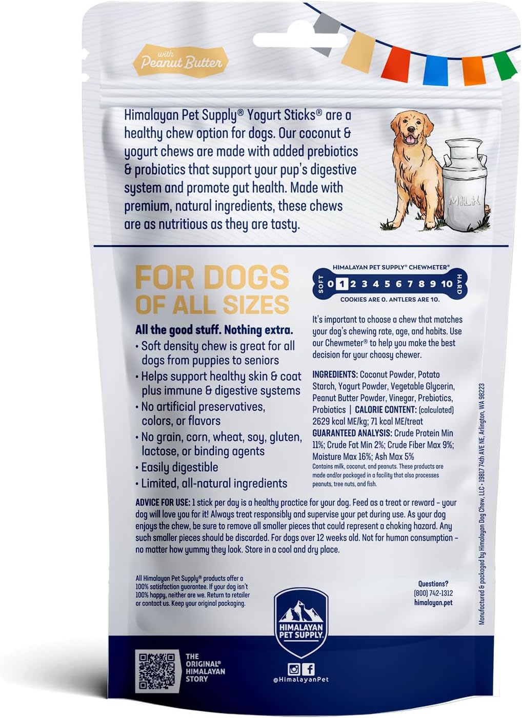 Himalayan Dog Chew Yogurt Sticks, Mixed Flavors, Dog Treats with Prebiotics, Probiotics & Protein, Digestive Support, Lactose & Gluten Free, Natural Dog Treat for All Breeds, Made in America, 4pk