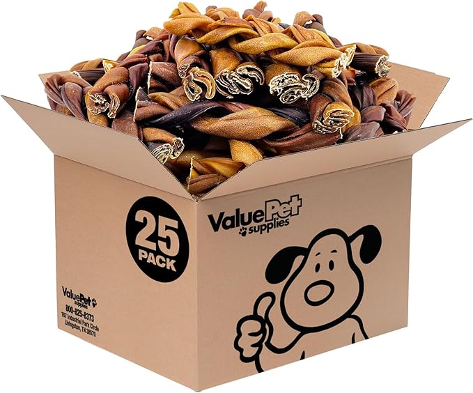 ValueBull Collagen Braided Sticks for Dogs, 6 Inch Thick Chews, Natural Long-Lasting Dog Treats, 25 Count Bulk Pack - Supports Joints, Skin & Coat with Chondroitin & Glucosamine