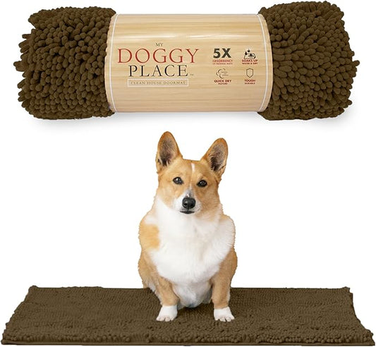 My Doggy Place Medium Microfiber Dog Mat, 31" x 20", Brown, Absorbent and Quick-Drying, Non-Slip Rubber Backed, Machine Washable