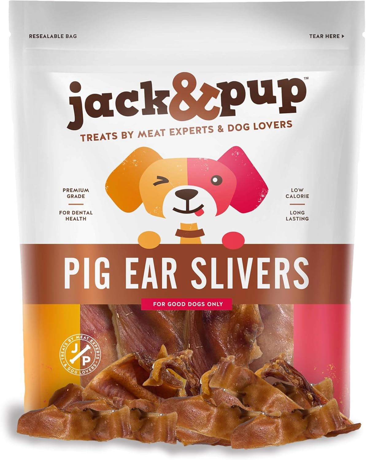 Jack & Pup Pig Ears Slivers (1lb) - Premium Natural Dog Chews, Pork Pig Ears, Healthy Dog Treats, Odor Free, Excellent Rawhide Alternative