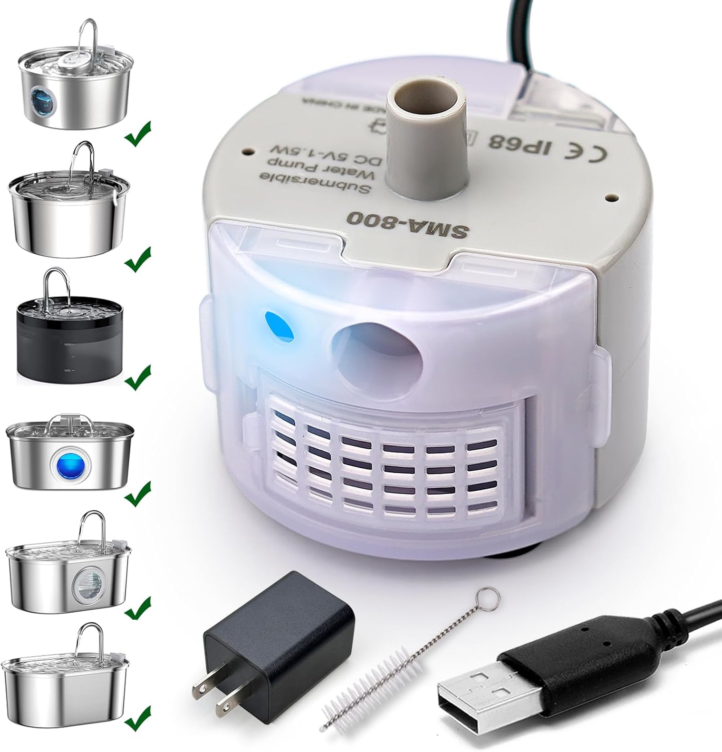 Cat Water Fountain Pump,Pet Water Fountains Pumps Replacement SMA-800 Submersible Motor,Cat Fountain Pump for Stainless Steel Cat Water Dispenser