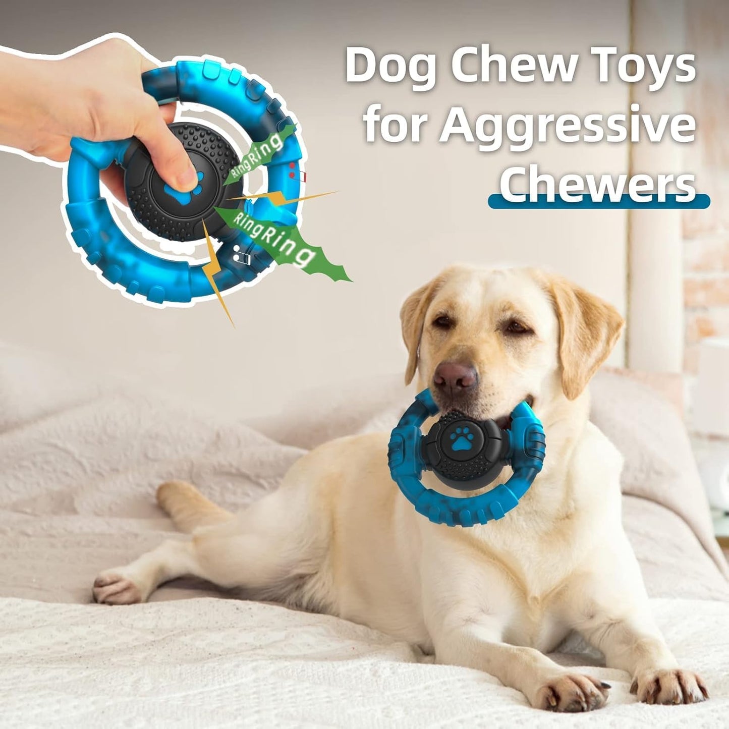 Chew Toys for Medium Large Breed, Tough Dog Toys for Aggressive Chewers, Indestructible Squeaky Dog Chew Toys to Keep Them Busy, Outdoor Puppy Toys Nylon&Rubber