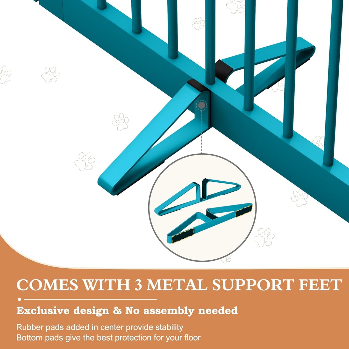 Freestanding Dog Gates with Door Walk Through, Pet Gate for Stairs, 80 inch Wide Gates Indoor, Dog Fences Indoor, Support Feet Included, 4 Panels, 32" Tall, Blue