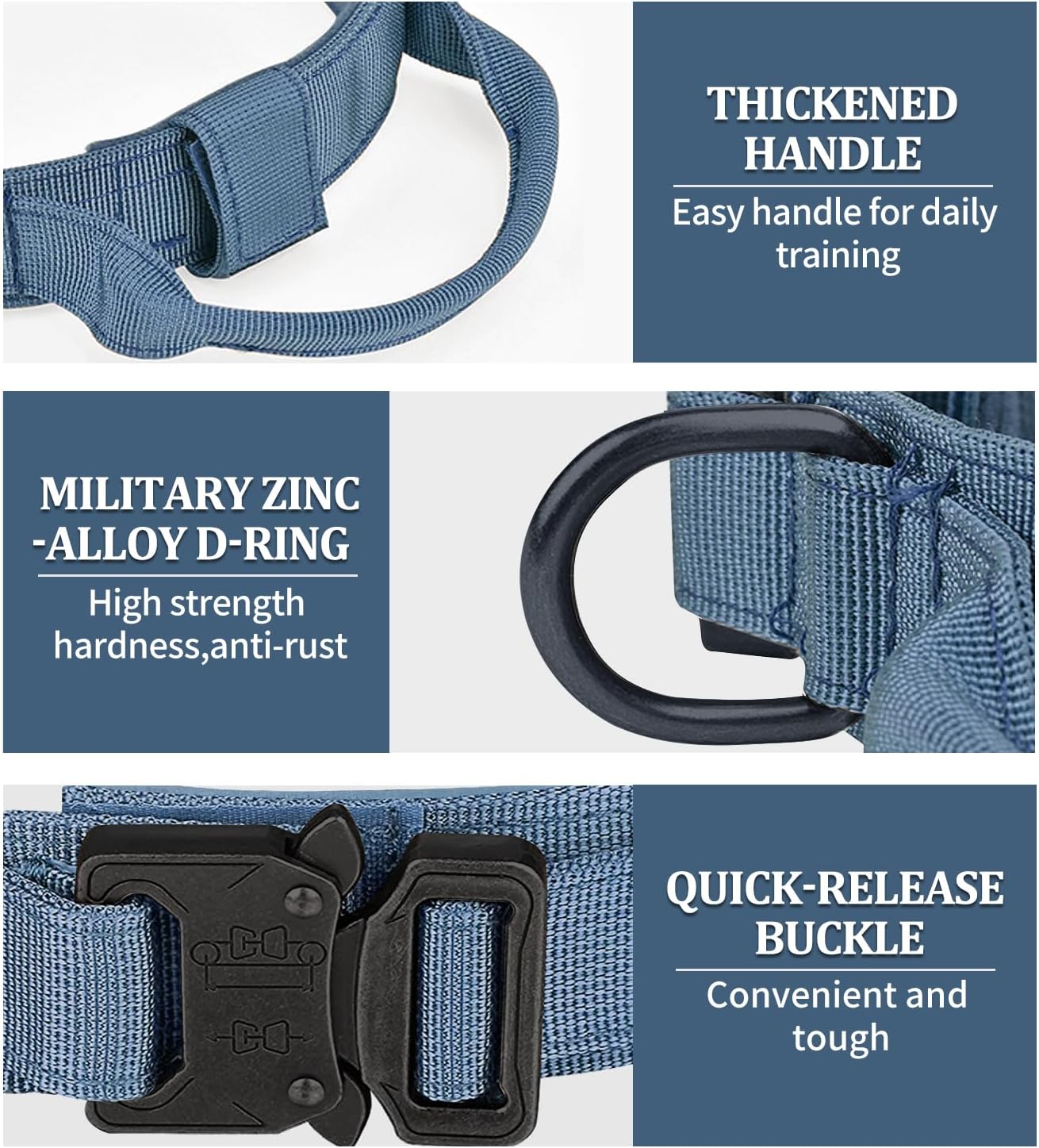 COOYOO Dog Collar,3 Piece Set Tactical Dog Collars, Adjustable Military Training Nylon Dog Collar with Control Handle and Heavy Metal Buckle for Medium and Large Dogs