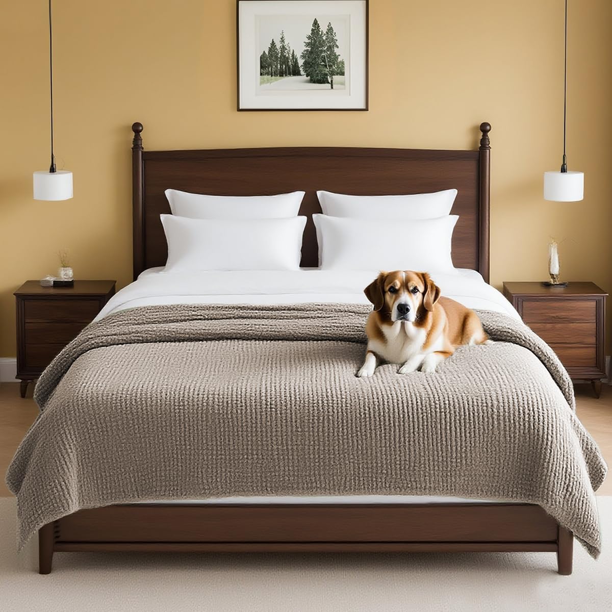 H.VERSAILTEX Plush Chenille Couch Cover for Dogs Pets Blanket for Bed Anti-Slip Soft and Durable Furniture Protector for Small Medium Large Cats Washable (52" x 82", Taupe)