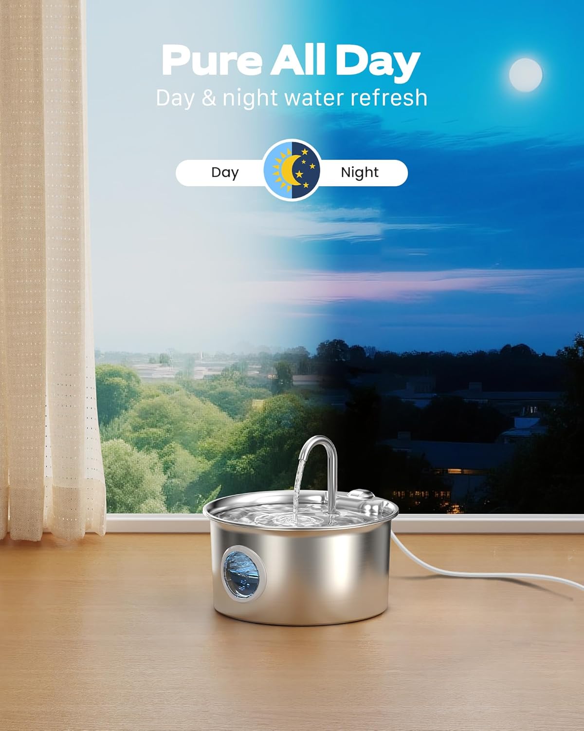 Pet Water Fountain Stainless Steel: Mental Cat Water Fountains for Cats Indoor - 88oz/2.6L Noiseless Cats Waterer Bowl Dispenser - ATMZIQXR Kitten Drinking Fountains with 8 Filters + 8 Sponges