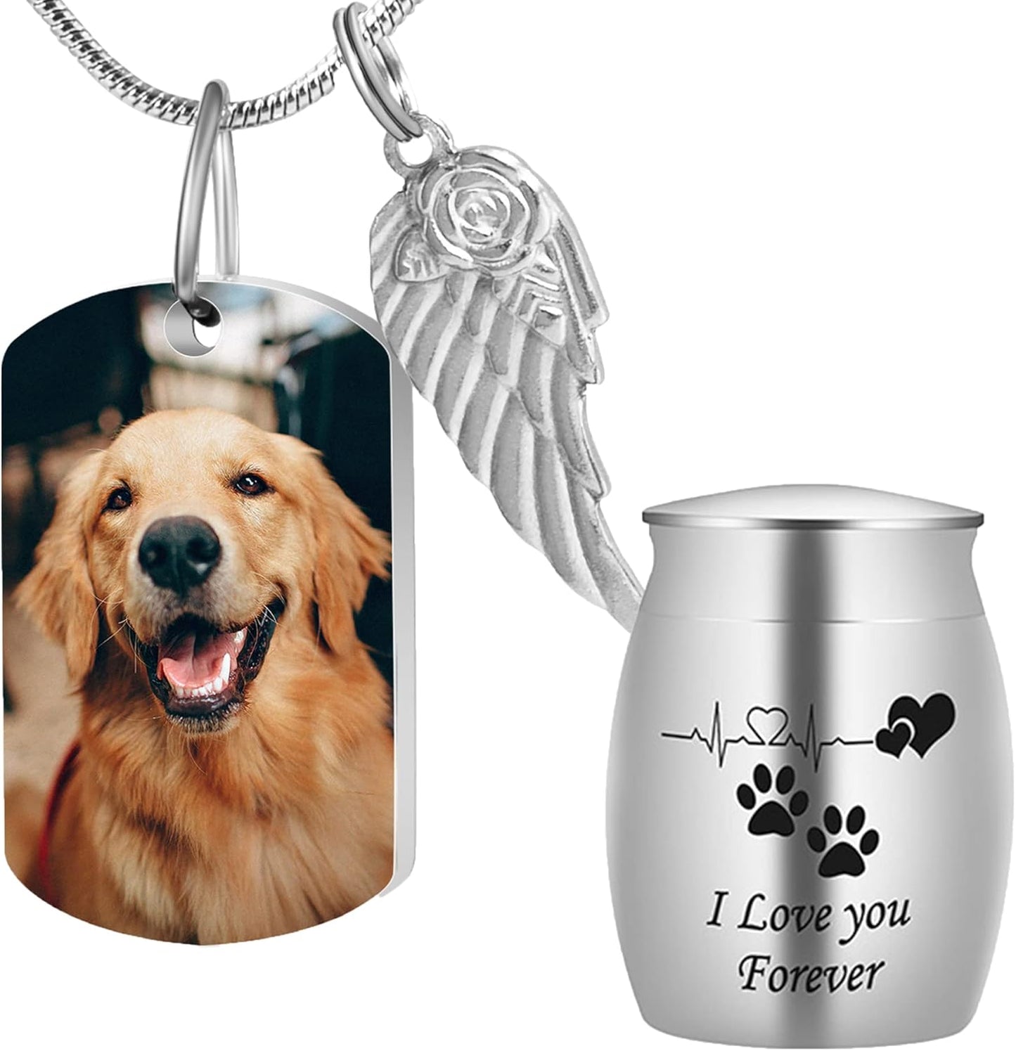 Farfume Personalized Pet Urn Necklace for Dog Cat Ashes Cremation Pet Memorial Customized Photo Text Engraving Pendant Keepsake Funeral Jewelry