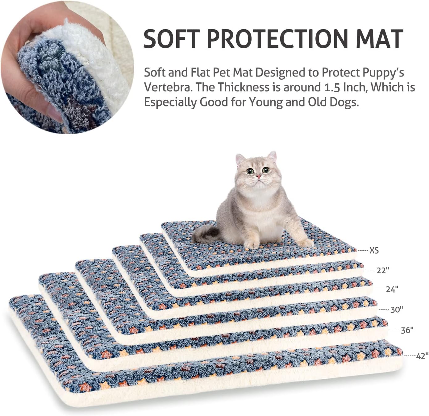 Mora Pets Cat Bed Dog Crate Pad Ultra Soft Pet Bed with Cute Star Print Washable Crate Mat for Small Dogs and Indoor Cats Reversible Fleece Kennel Pad Cat Carrier Mat 14 x 17.5 inch Dark Blue