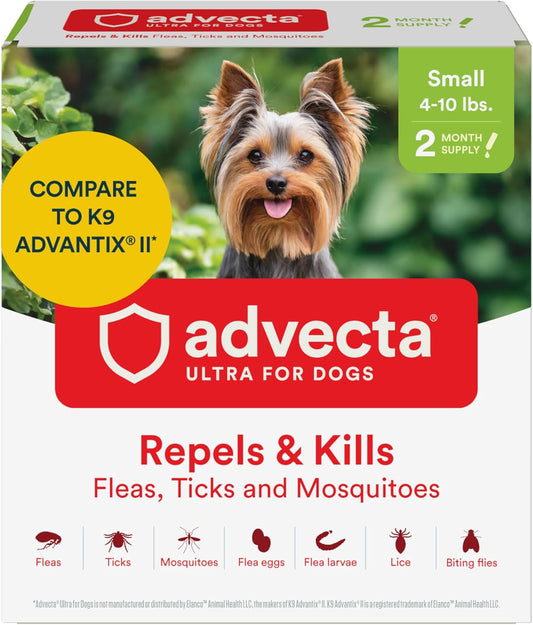 Advecta Ultra Flea and Tick Prevention for Dogs - Dog and Puppy Treatment and Control - Mosquito Repellent - Small, Fast Acting Waterproof Topical Drops, 2 Month Supply