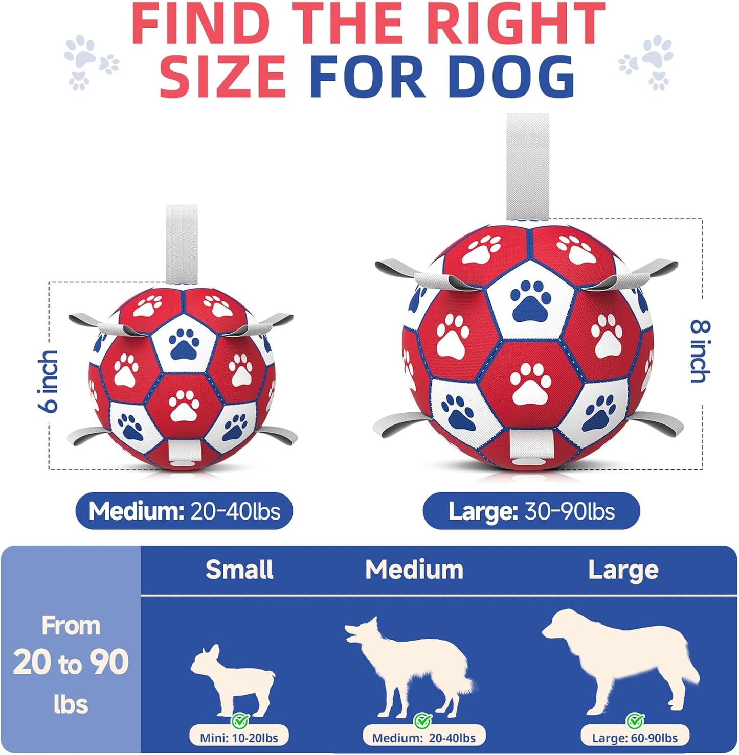 Diman Dog Balls, Dog Soccer Ball with Straps for Indoor Outdoor Play, Pet Toys Balls for Small Medium Dogs, Dog Birthday Gift, Interactive Dogs Toy for Tug of War (6 inch)