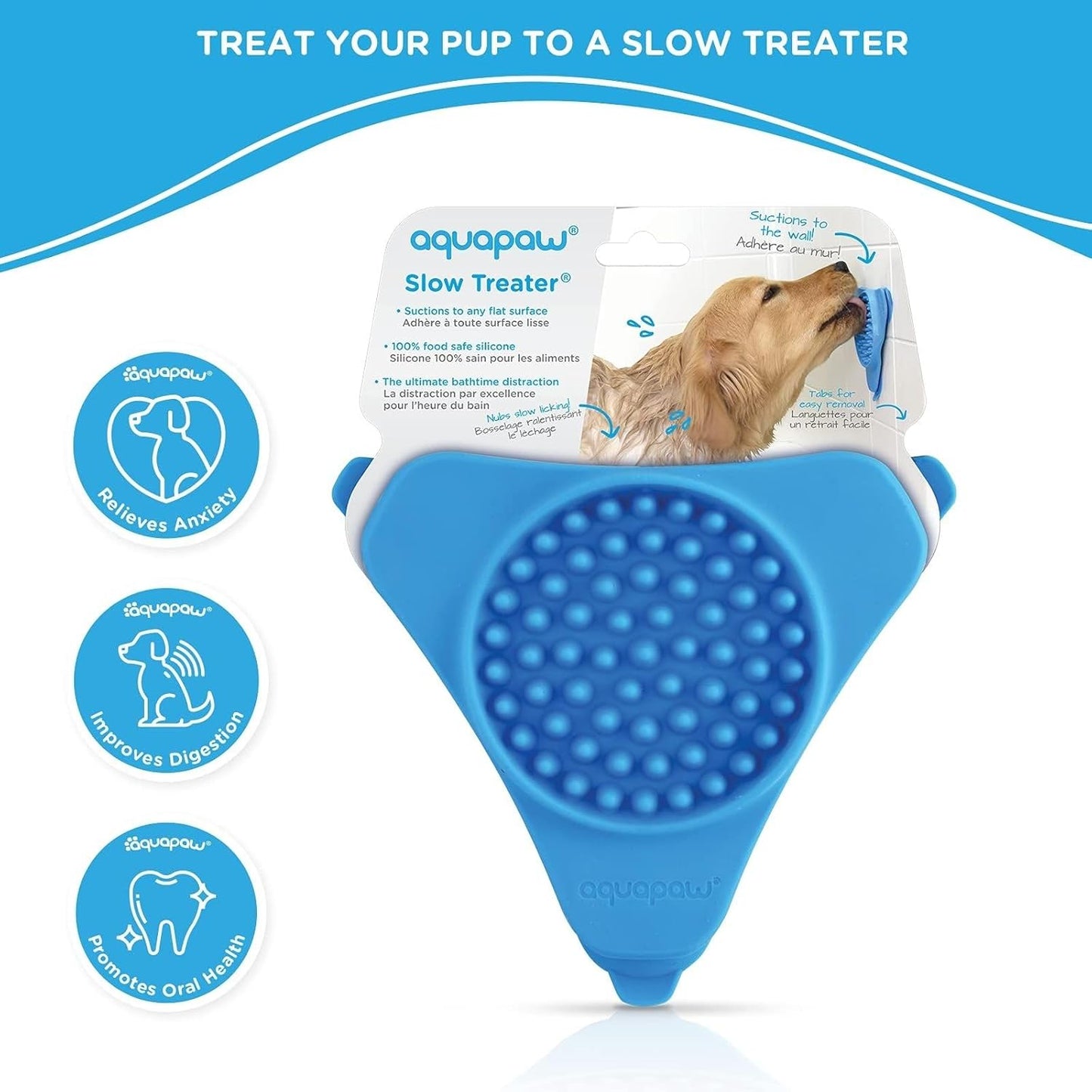 Aquapaw Dog Licking Mat for Wall & Floor - 1-Pack Blue - Suction Slow Feeder for Treats & Peanut Butter - Also Bath Toy for Dogs