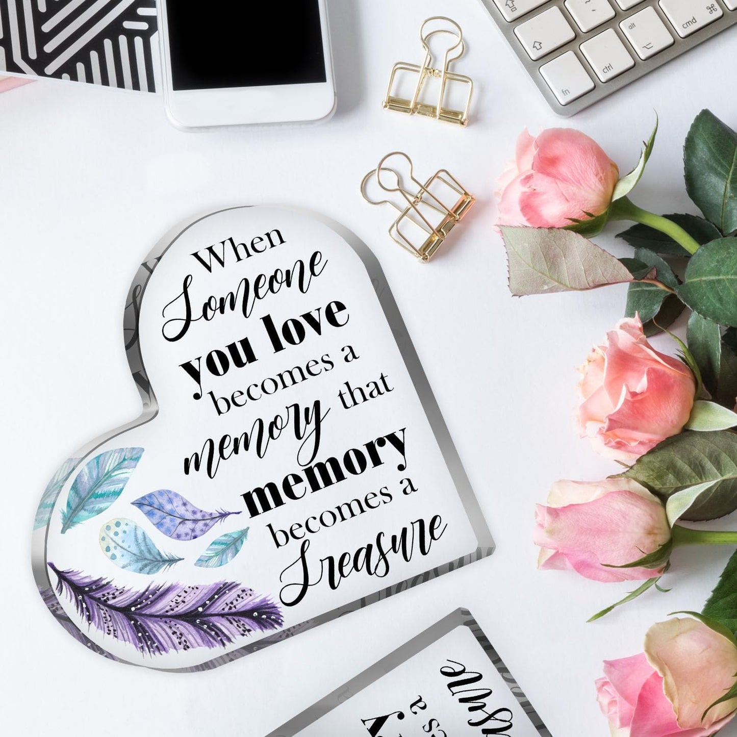 Xendelow Acrylic Heart Sculpture, Color21 Sympathy Gift for Loss, Tabletop Decor for Condolences, Anniversary or Home