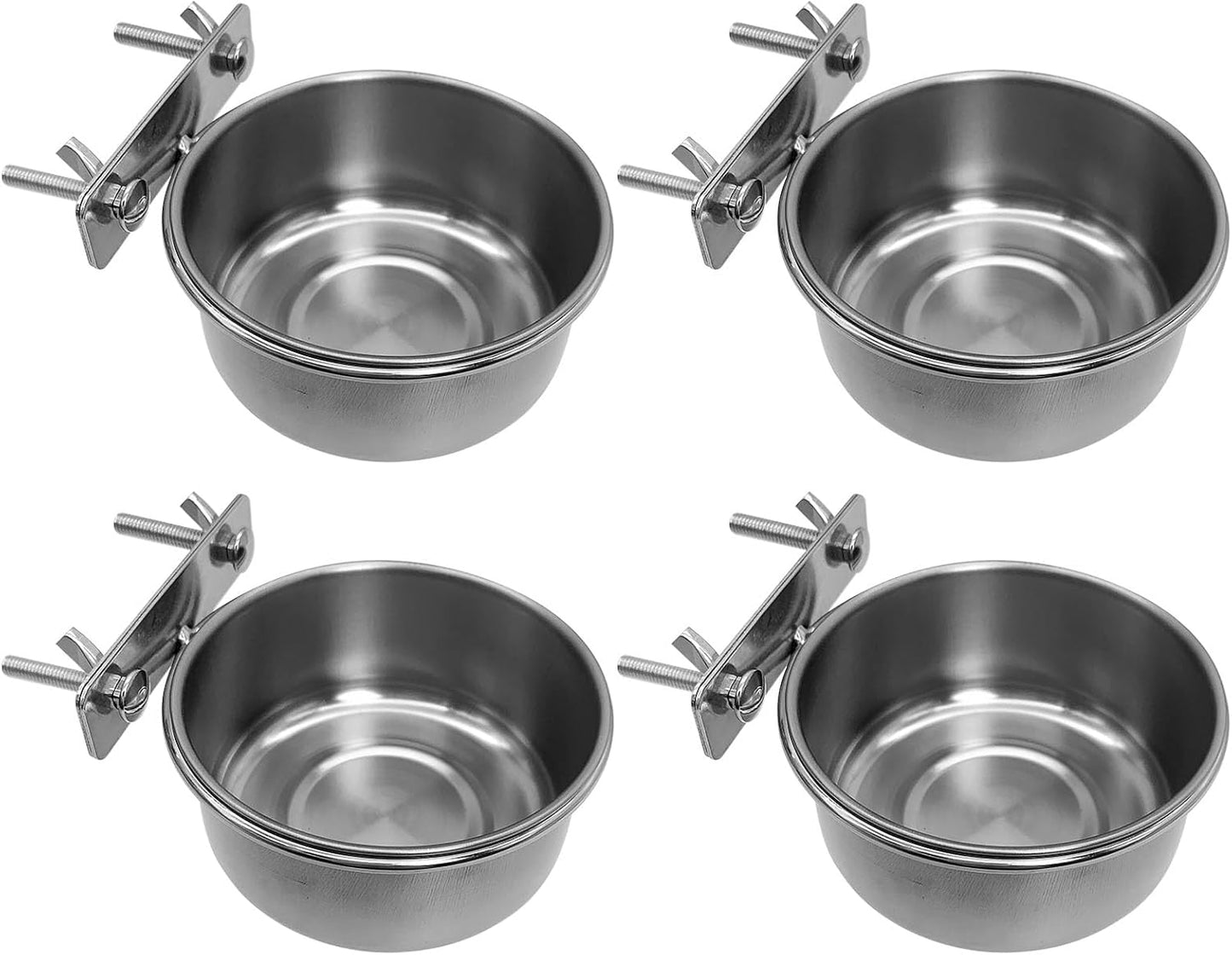 Tfwadmx 4 Pcs Stainless Steel Bird Bowls with Clamp Holder, Bird Dishes for Cage, Cockatiel Lovebird Budgie Chinchilla
