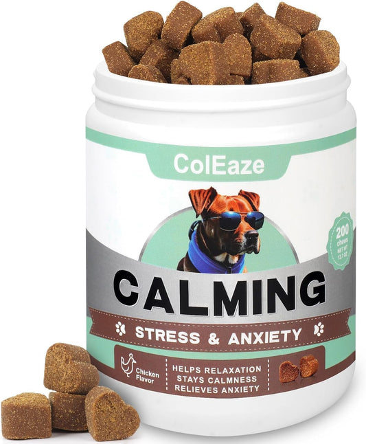 Dog Calming Chews 200PCS Dog Calming Treat and Bites - Anxiety and Stress Relief Treats for Dogs Natural Relaxation Supplements Sleep Aid Calm Dogs with Noise, Thunder, Barking, Separation