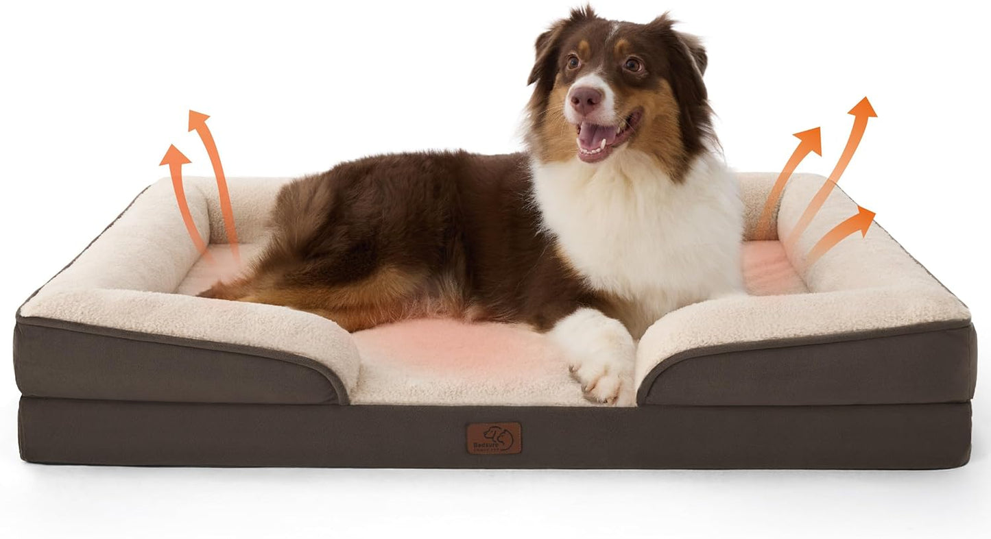 Bedsure Self Warming Orthopedic Dog Beds Large Sized Dog - Washable Large Dogs Bed Waterproof, Big Comfort Dogs Couch Sofa with Removable Cover, Supportive Foam Pet Bed with Nonskid Bottom, Brown