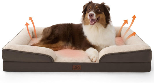 Bedsure Self Warming Orthopedic Dog Beds Large Sized Dog - Washable Large Dogs Bed Waterproof, Big Comfort Dogs Couch Sofa with Removable Cover, Supportive Foam Pet Bed with Nonskid Bottom, Brown