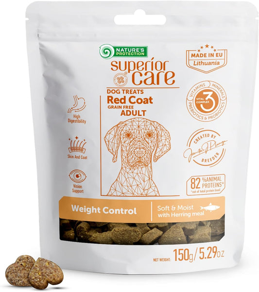 Nature's Protection Grain Free Low Calorie Dog Treats - Training Dog Treats for Adult Small, Medium & Large Breed Dogs with Red Fur (Superior Care - Herring, 5.29 oz)