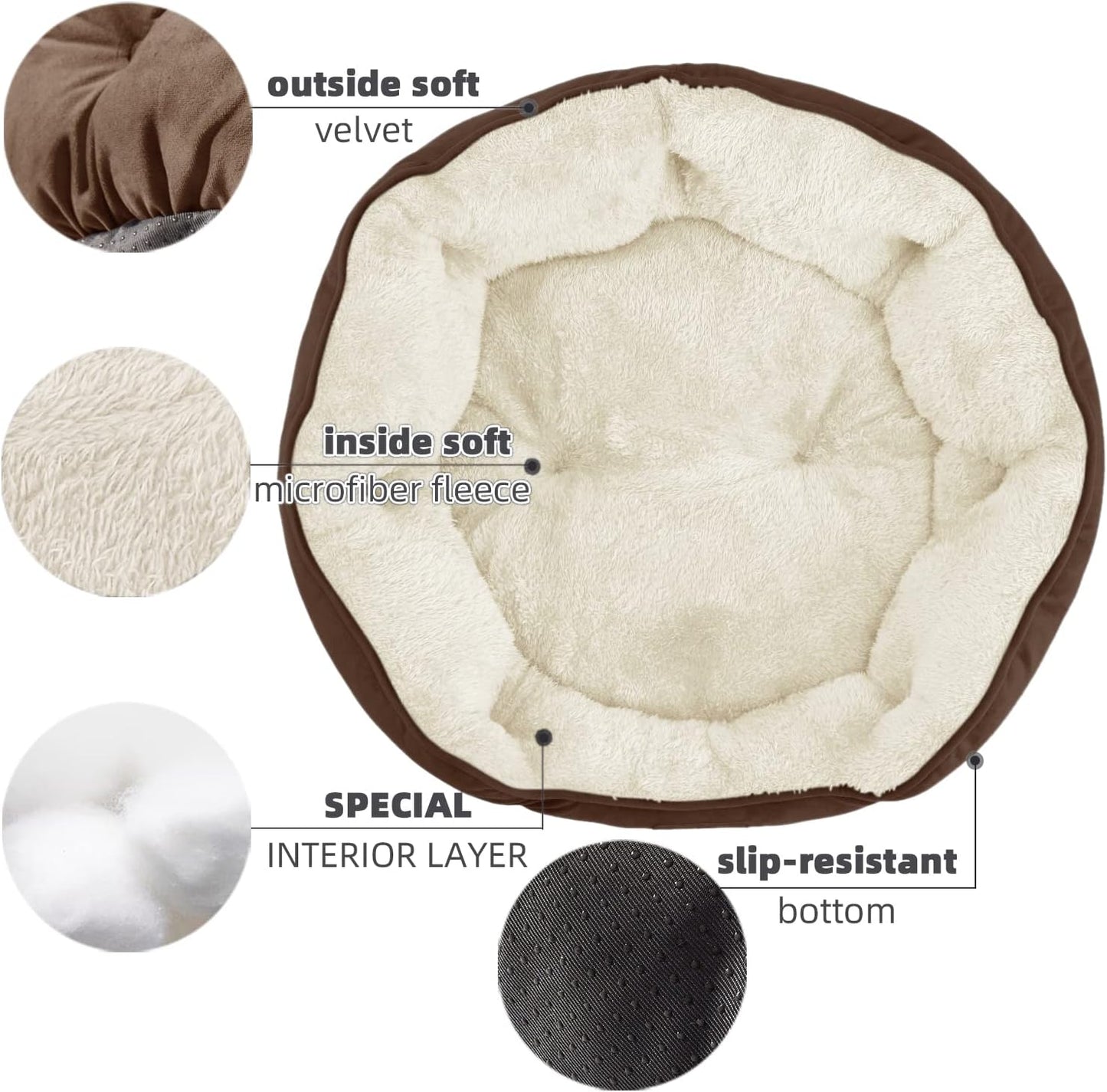 Asvin Small Dog Bed for Small Dogs, Cat Beds for Indoor Cats, Pet Bed for Puppy and Kitty, Extra Soft & Machine Washable with Anti-Slip & Water-Resistant Oxford Bottom, Brown, 20 inches