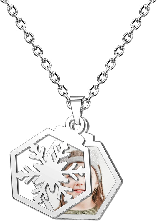 CharmSStory Personalized Photo Necklaces Custom Engraved Name Necklace Memory Keepsake Picture Necklace Pendant Customized Gifts for Women Men