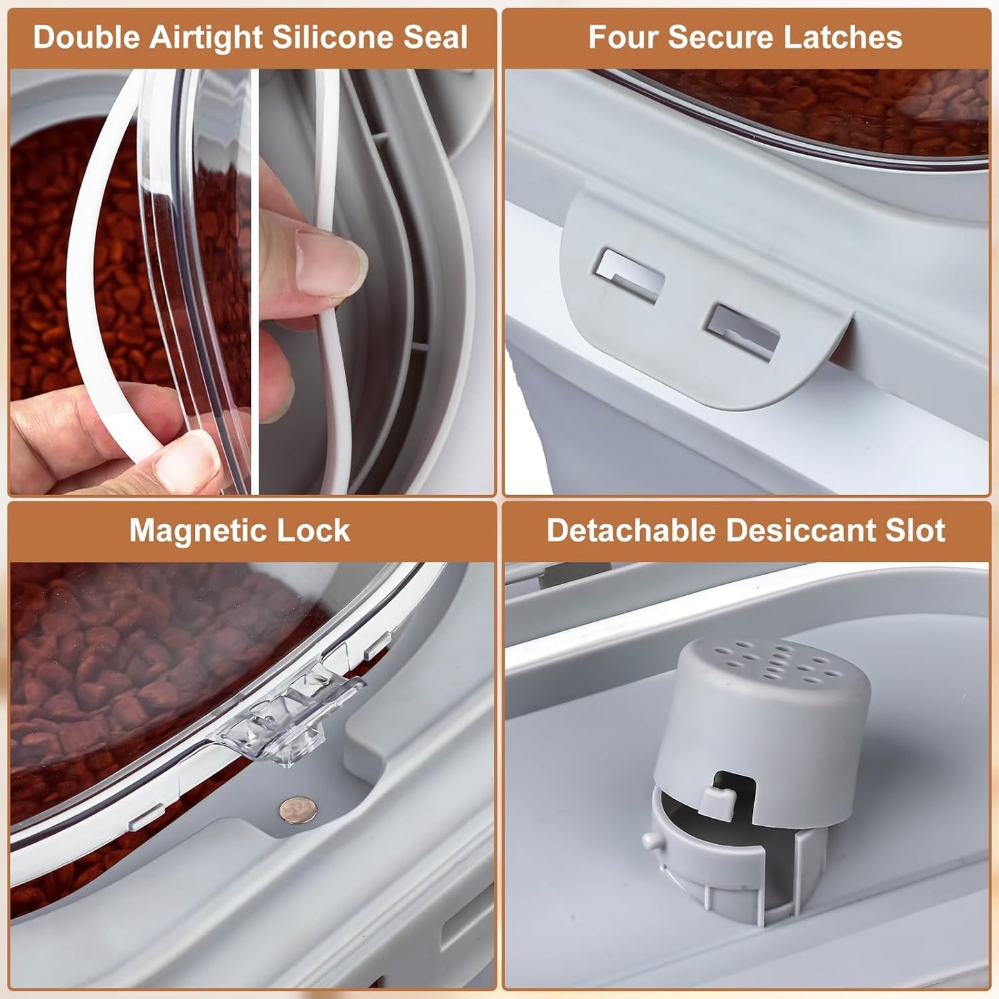 Dog Food Storage Container Small, 10-13lbs Collapsible Dog Cat Food Containers with Airtight Clear Flip-top and Pet Food Scoop, Pet Food Storage Container Bin for Dog Cat Bird Other Pets Grey