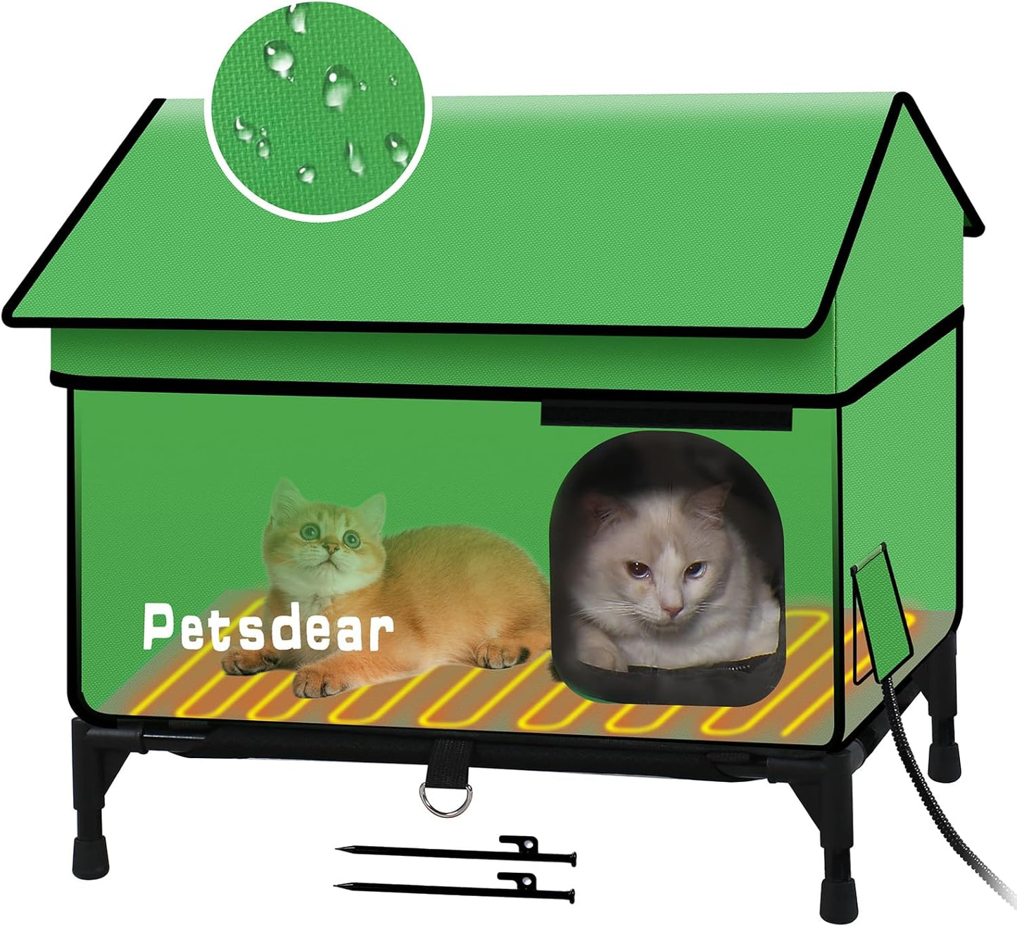 Heated Outdoor Cat House for Winter - Large, Weatherproof, Extremely Waterproof, Insulated Outside Shelter for Multiple Feral Cats (Green)