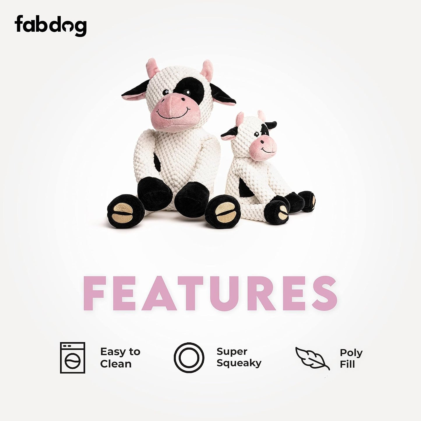 fabdog Floppies Plush Dog Toy - Cute & Durable Squeaky Dog Toys - Best Squeak Toy for Puppies and All Breeds | Ideal Pet Gift| Large Cow