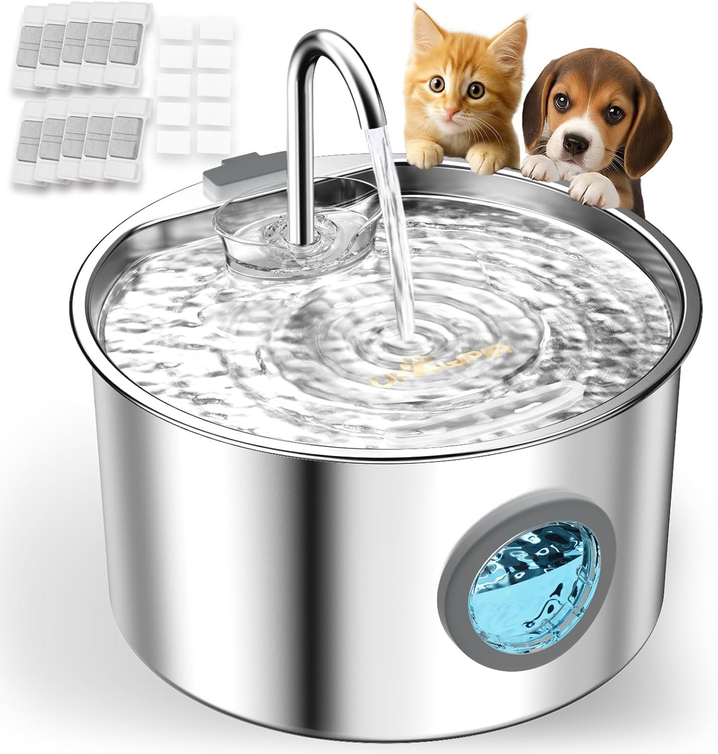 Cat Water Fountain Stainless Steel 108oz/3.2L with 20 Filters Automatic Pet Water Fountain for Cats/Dogs Indoor Ultra Quiet Metal Cat Fountains for Drinking Kitty Watering Supplies for Animals