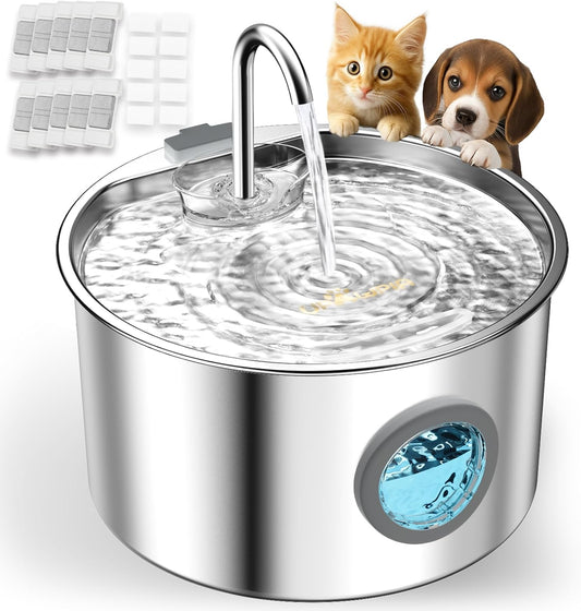 Cat Water Fountain Stainless Steel 108oz/3.2L with 20 Filters Automatic Pet Water Fountain for Cats/Dogs Indoor Ultra Quiet Metal Cat Fountains for Drinking Kitty Watering Supplies for Animals