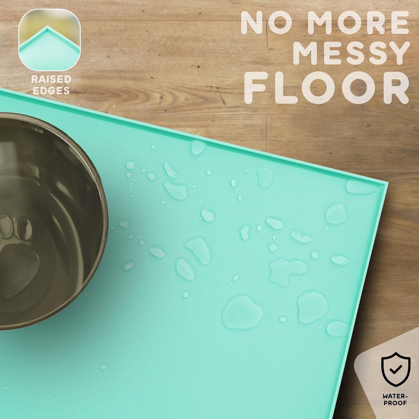 Dog Food Mat - 24x15 Raised Edges Dogs Mat for Food and Water Prevent Spill, Waterproof Cat Food Mats Protect Floors, Easy Clean Dog Bowl Mats for Food and Water, Silicone Pet Feeding Placemats