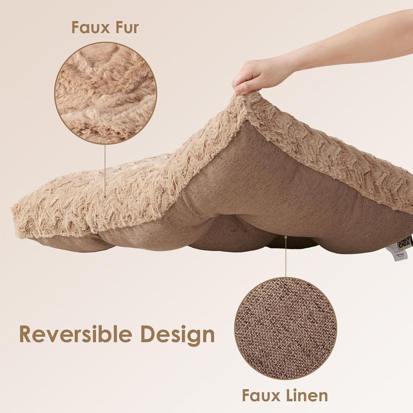 EHEYCIGA Reversible Dog Crate Bed Washable, Comfort Fluffy Plush Dog Kennel Pad for Gaint Dogs, Deluxe Machine Washable XXL Pet Sleeping Mats, 47" x 29"x 4", Camel