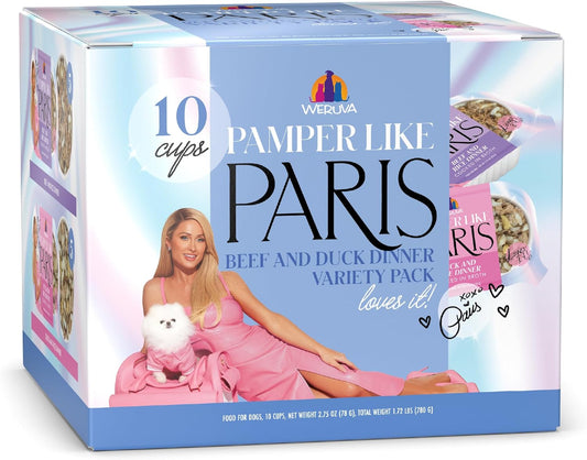 Pamper Like Paris Natural Wet Dog Food, Beef and Duck Recipes Cooked in Broth Variety Pack (2.75oz Cup, Pack of 10)