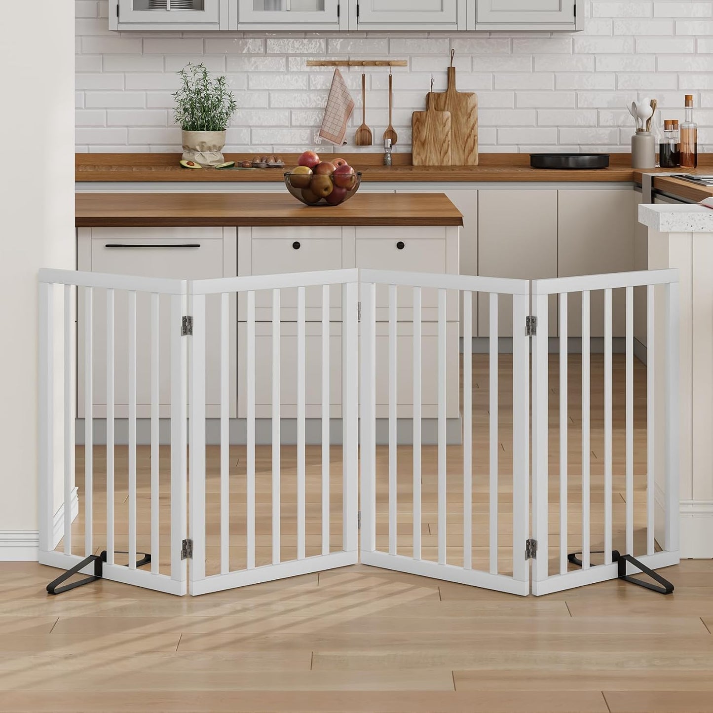 Dog Gate 32" Tall Freestanding Dog Gate for Doorways Foldable Pet Gate for Dogs Indoor (White,4 Panel)