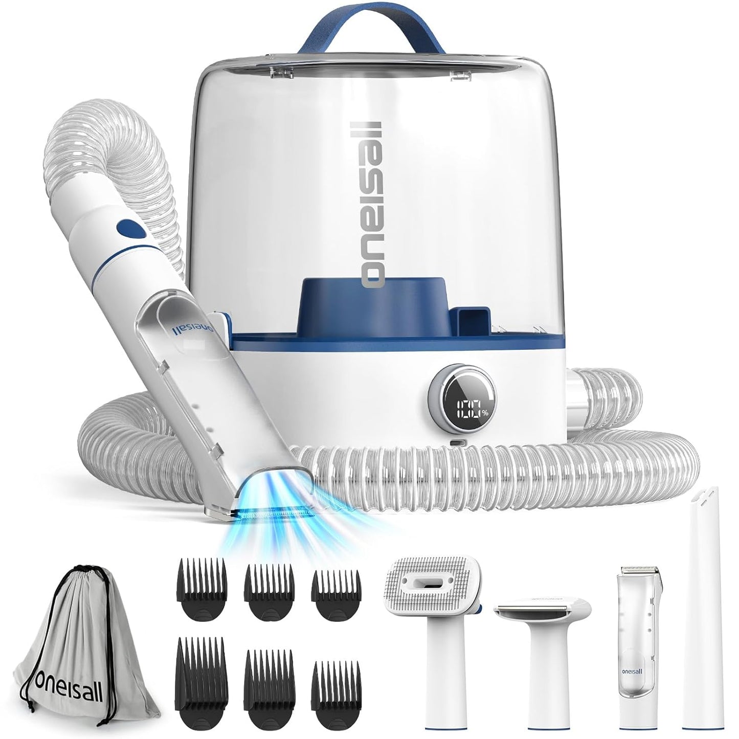 oneisall Cordless Dog Grooming Vacuum Kit, Dog Grooming Kit with 5100mAh & 4-in-1 Pet Tools, 3L Dust Cup, Low Noise for Shedding & Grooming and Suitable for Home/Car Cleaning