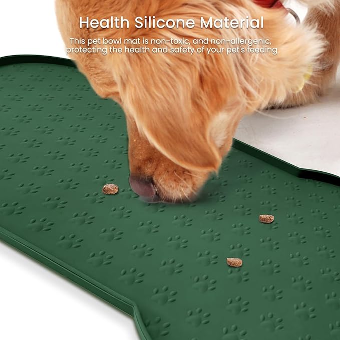 Dog Food Mat Anti-Slip Silicone Dog Bowl Mat Thicker Pet Placemat Waterproof Cat Feeder Pad with Raised Edge Puppy Kitten Feeding Mats Suitable Small Medium-Sized Dogs Cats Eating Tray