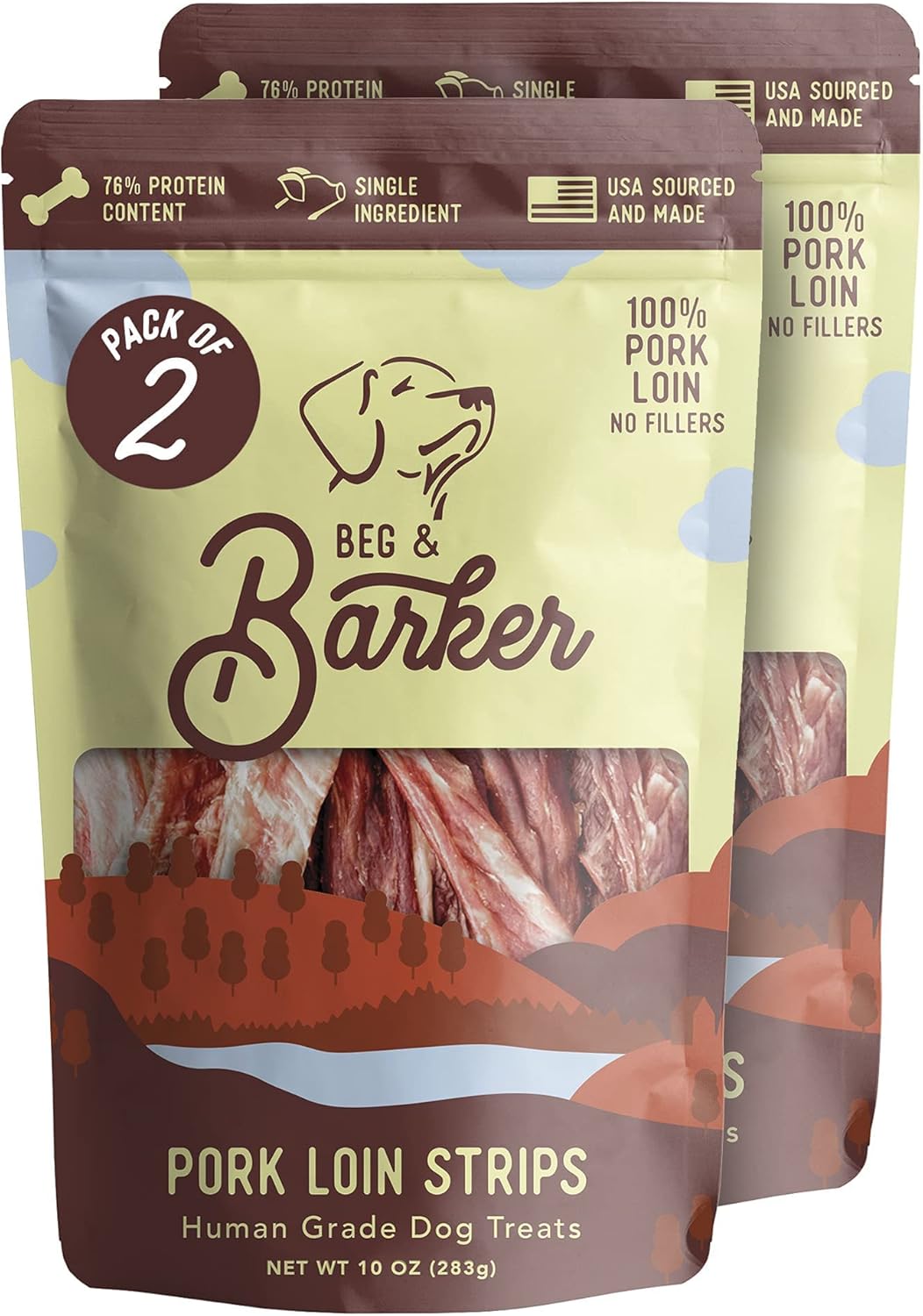 Beg & Barker Pork Jerky for Dogs (10 Ounce, Pack of 2) - Dog Training Treats - Natural Dog Treats Made in The USA - Grain Free, Diabetic-Friendly, High Protein, Sugar-Free