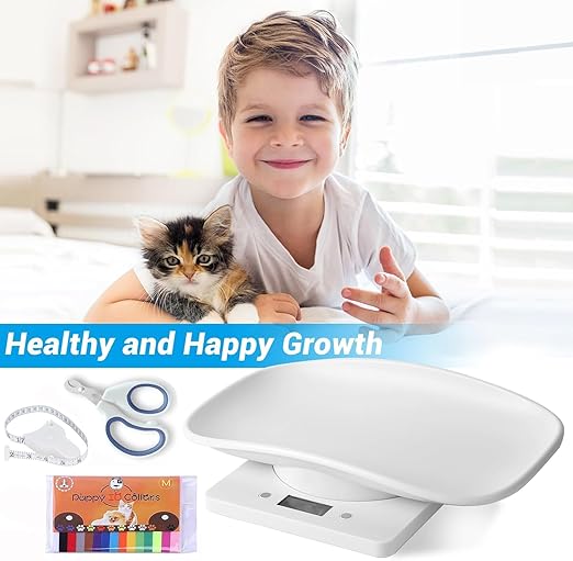 Puppy Scales for Weighing, Multi-Function LCD Digital Puppy Scale for whelping Dogs with 15 Puppy Collars,Tape Measure＆Nail Clipper, Baby Scales for Small Dogs Cats Crawl Pet, Capacity up to 33 lb