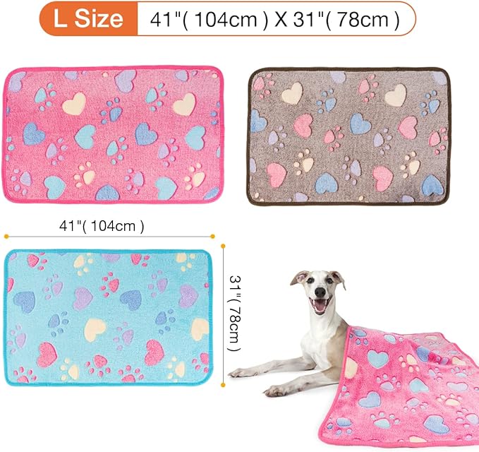 Pet Soft 1 Pack 3 Pet Blankets for Dogs - Fluffy Cats Dogs Blanket for Small Medium & Large Dog, Cute Print Pet Throw Puppy Blankets Fleece (Heart, 3L)